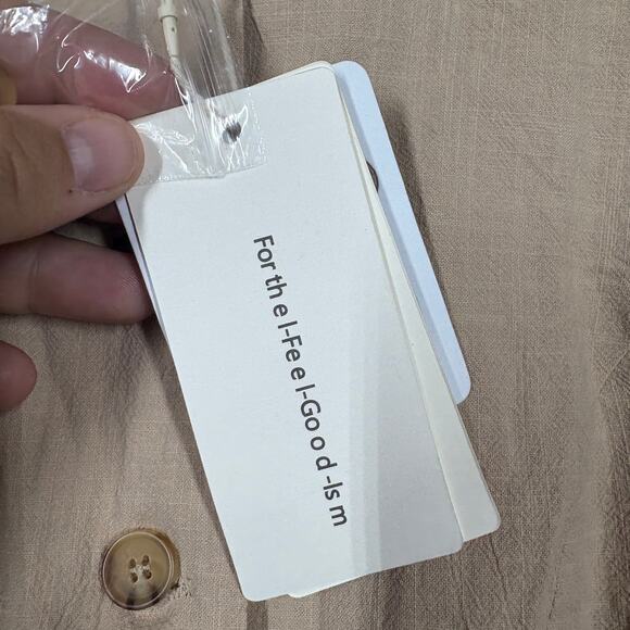 Commense Size XS Button Front Shirt Dress Tan Cotton Tie Waist Pockets Tie Back - Picture 7 of 9